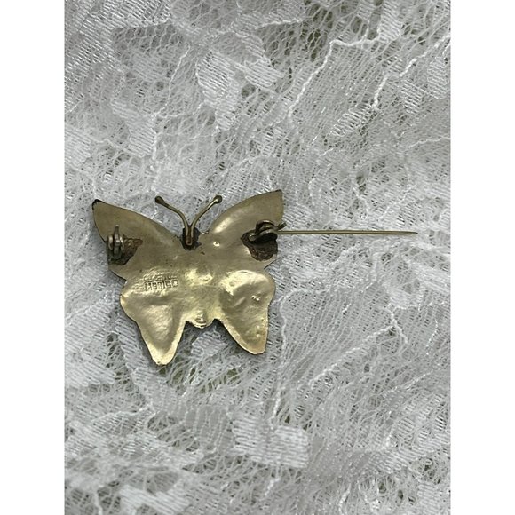 Antique Mexico Alpaca Silver Abalone Inlay Sterling Silver Butterfly Brooch - Picture 6 of 9